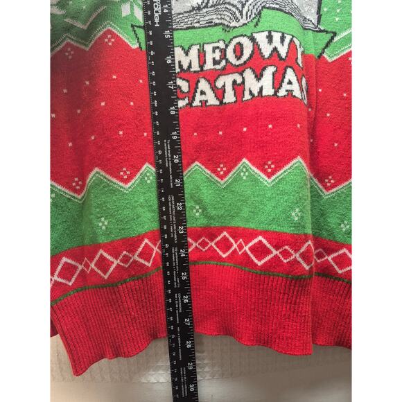 Mad Engine Ugly Sweater Women size Large Red Green Cat Christmas Knit Party 7281 - Picture 4 of 7